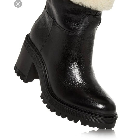 Marc Fisher Willow Leather Sherpa Cuff Pull On Ankle Boots - Picture 2 of 8